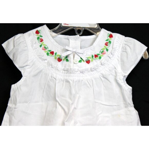2004 Gymboree Strawberry Patch 2T White Blouse shirt Ruffle Embroider Cap Sleeve - Picture 2 of 5